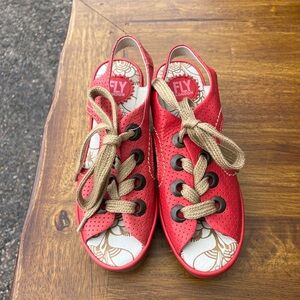 Fly London Red Lace Up Wedges